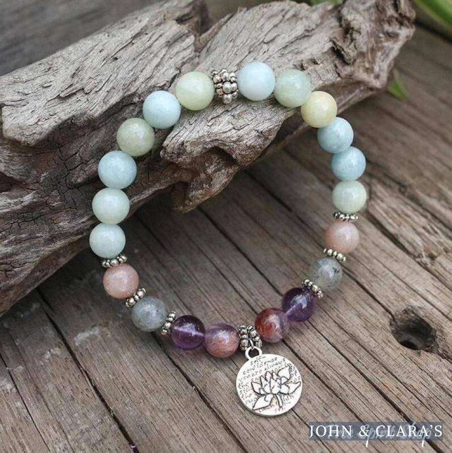 Natural Aquamarine Amethyst Labradorite Lotus Bead Bracelet