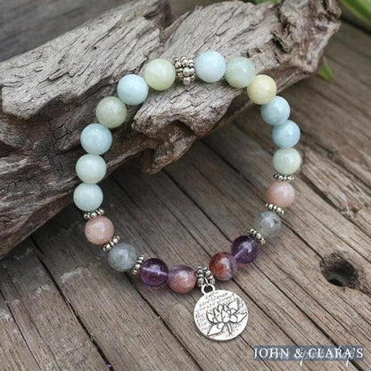 Natural Aquamarine Amethyst Labradorite Lotus Bead Bracelet