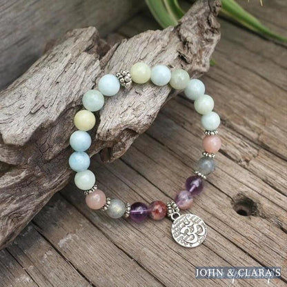 Natural Aquamarine Amethyst Labradorite Lotus Bead Bracelet