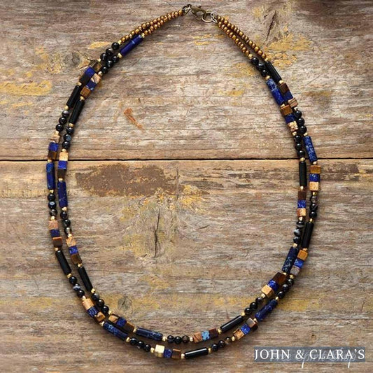 Natural Black Onyx & Jasper Bead Choker Necklace