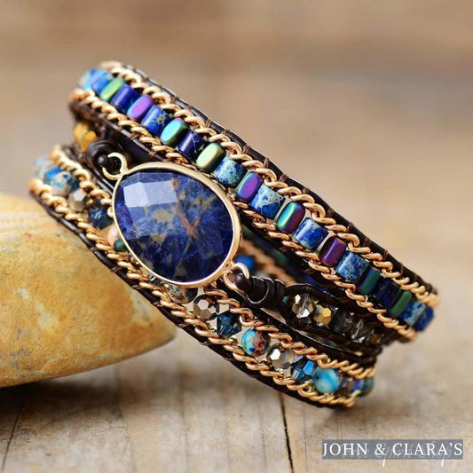 Natural Blue Sodalite & Jasper Wrap Bracelet