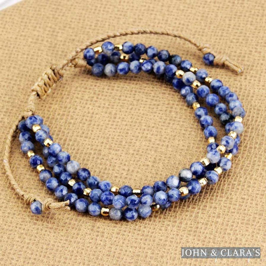 Natural Blue Sodalite Triple Bead Bracelet