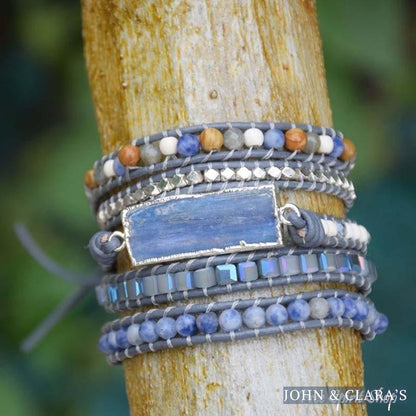 Natural Blue Topaz Sodalite & Howlite Gemstone Leather Wrap Bracelet