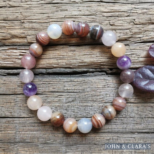 Natural Botswana Agate & Amethyst Bead Bracelet