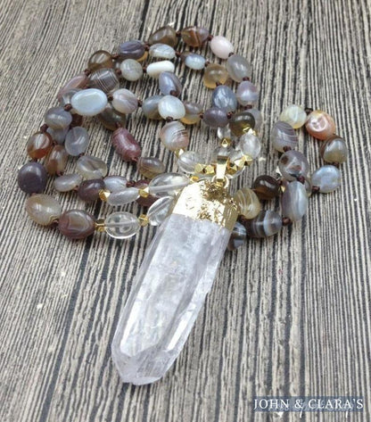 Natural Botswana Agate & Clear Quartz Necklace