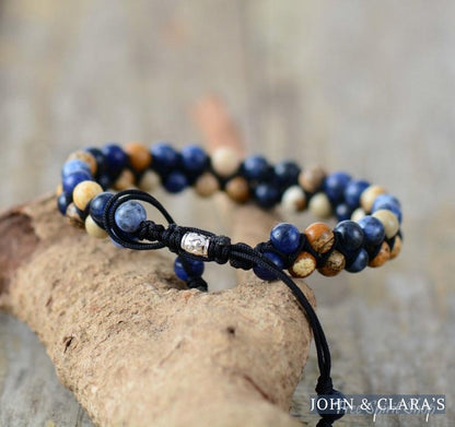 Natural Blue Sodalite & Picture Jasper Bead Bracelet