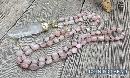 Natural Clear Quartz & Rose Quartz Gemstone Necklace