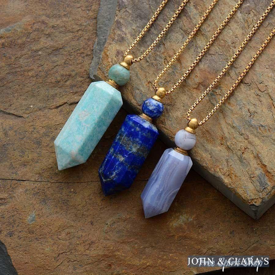 Natural Crystal Perfume Bottle Necklace