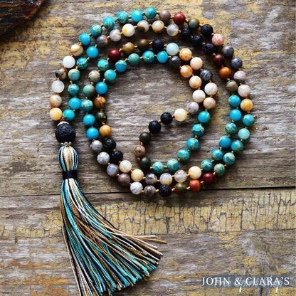 Natural Earth & Sea Mix Gemstone Mala Bead Necklace