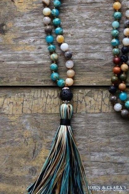 Natural Earth & Sea Mix Gemstone Mala Bead Necklace