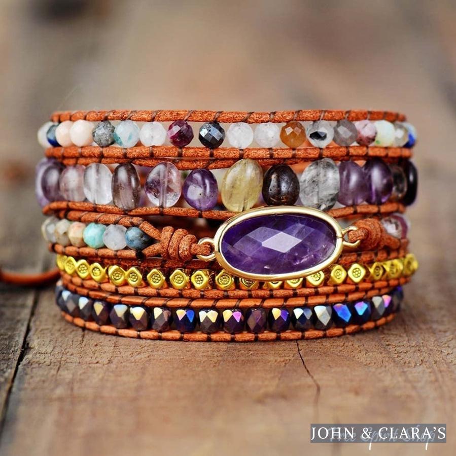 Natural Fluorite & Amethyst Crystal Wrap Bracelet
