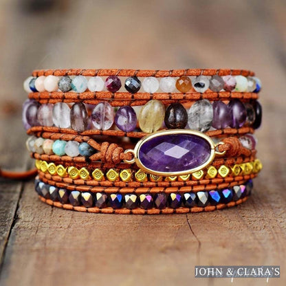 Natural Fluorite & Amethyst Crystal Wrap Bracelet
