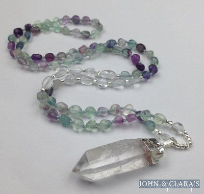 Natural Fluorite & Clear Quartz Gemstone Necklace