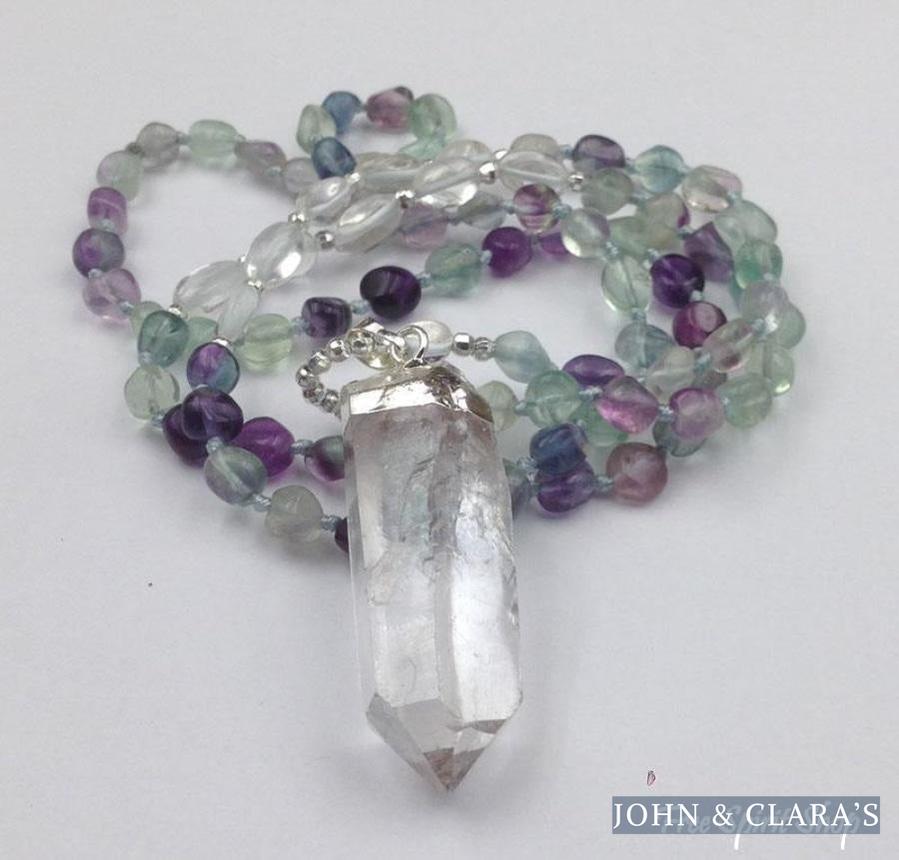 Natural Fluorite & Clear Quartz Gemstone Necklace
