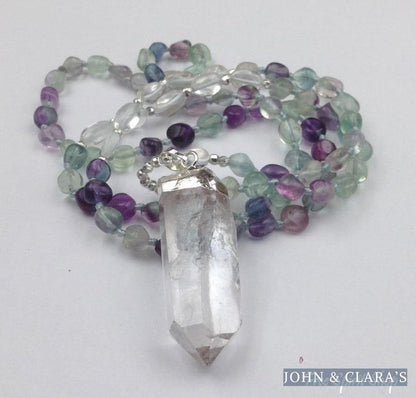Natural Fluorite & Clear Quartz Gemstone Necklace