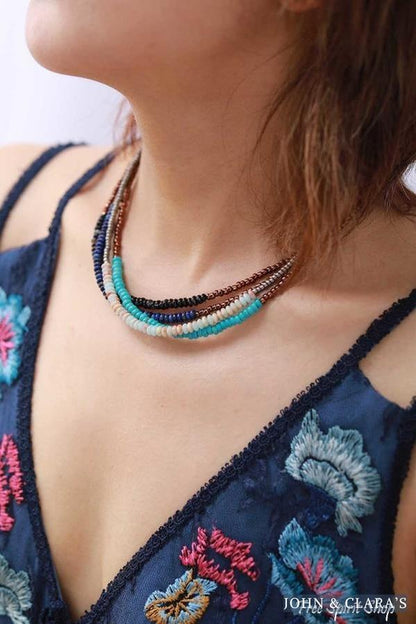 Natural Gemstone & Seed Bead Choker Necklaces