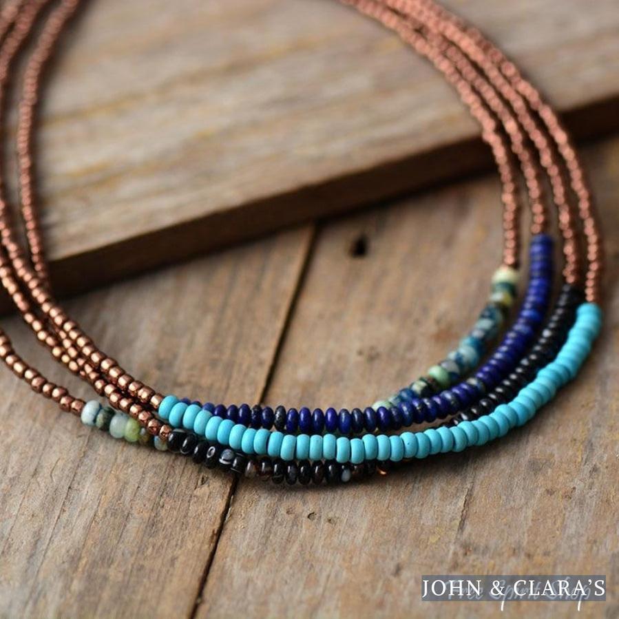 Natural Gemstone & Seed Bead Choker Necklaces