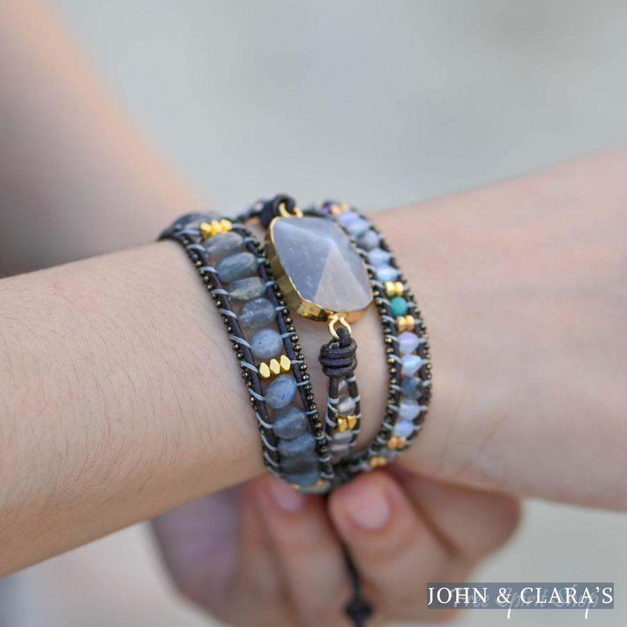 Natural Gray Quartz Wrap Bracelet