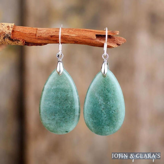 Natural Green Aventurine Teardrop Earrings