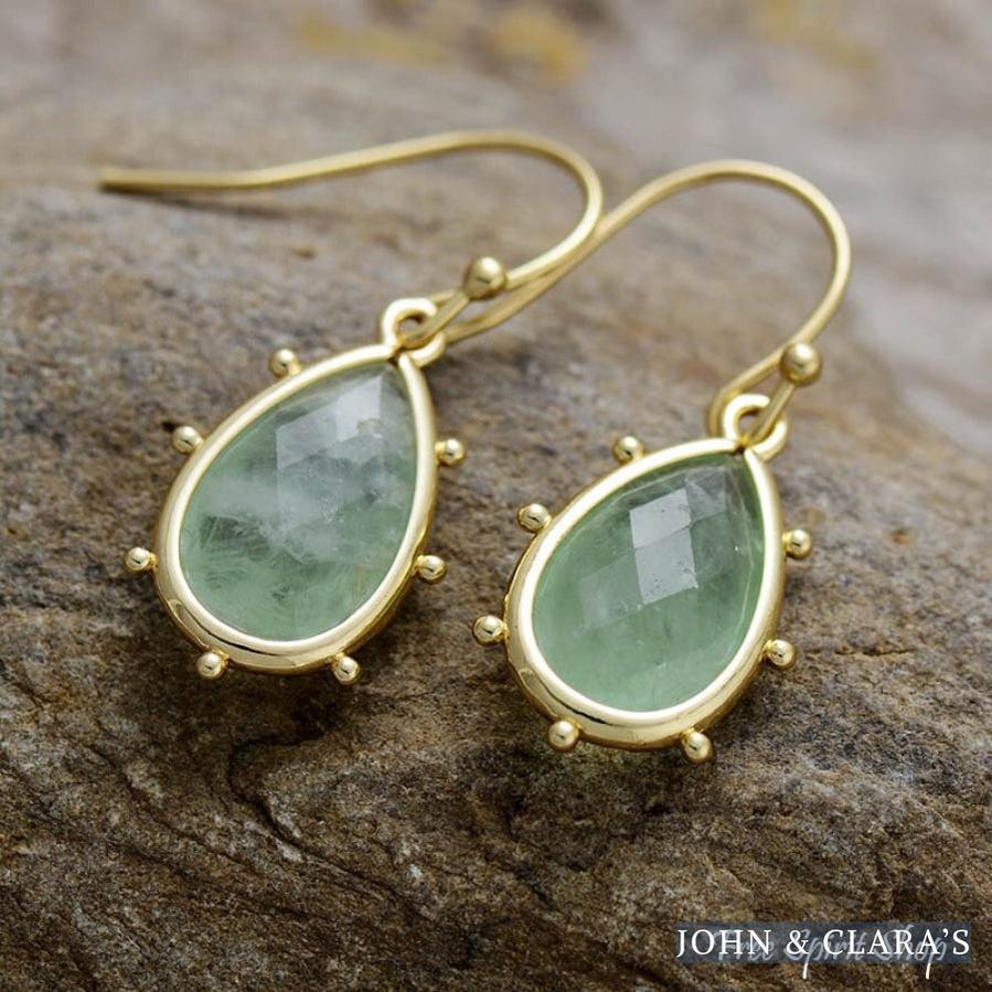Natural Green Fluorite Crystal Drop Earrings
