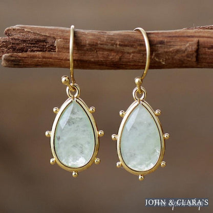 Natural Green Fluorite Crystal Drop Earrings
