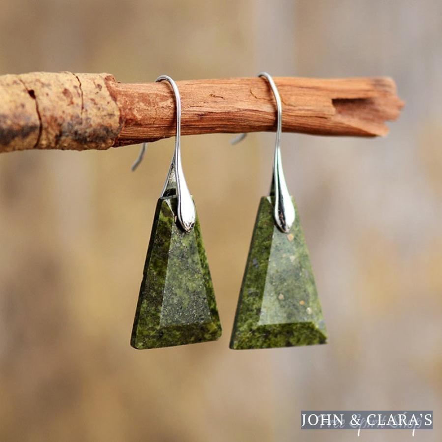 Natural Green Jasper Pyramid Earrings