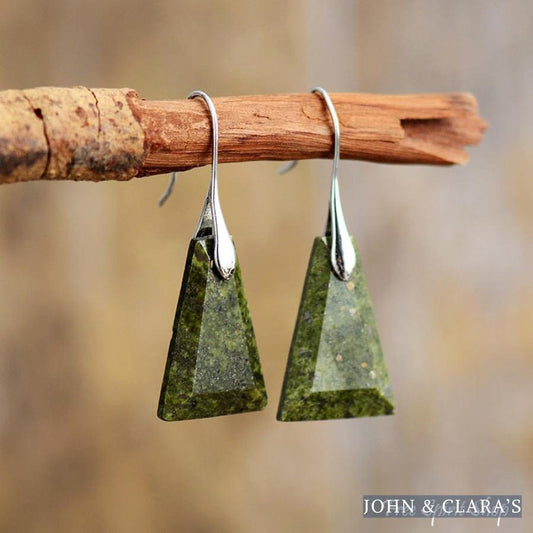 Natural Green Jasper Pyramid Earrings