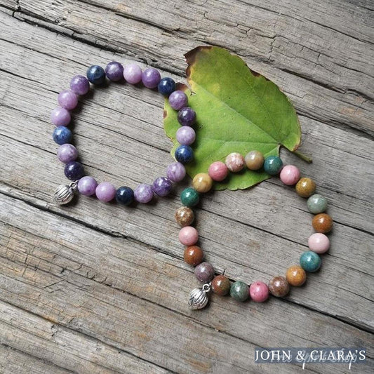 Natural Indian Agate & Amethyst Bead Bracelets