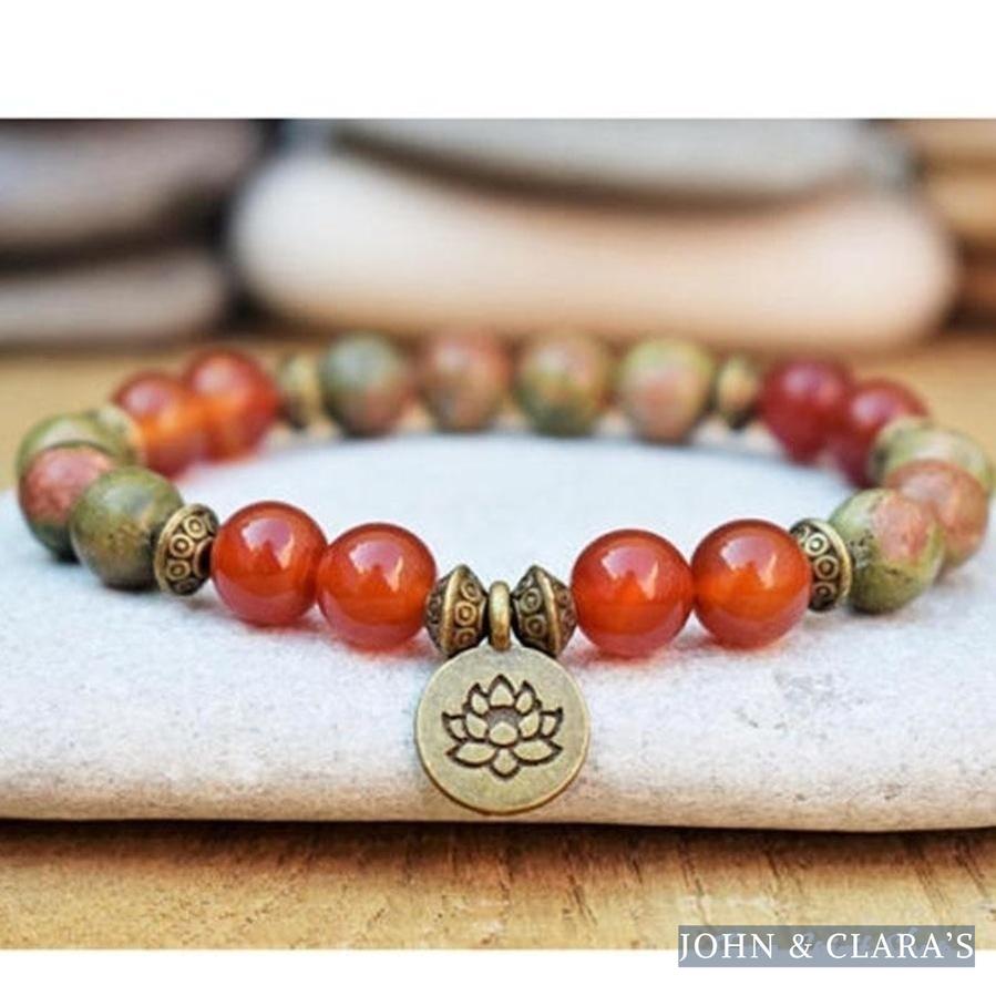 Natural Jasper & Carnelian Mala Bead Bracelets