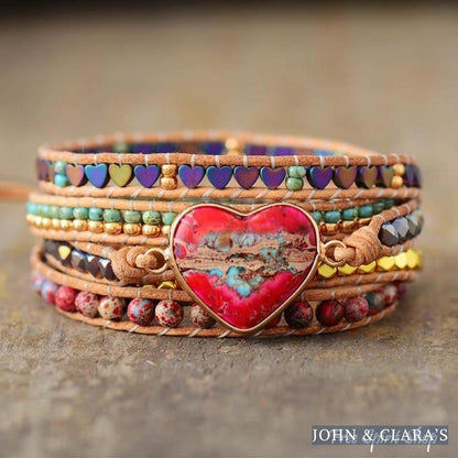 Natural Jasper Heart 5 Layer Wrap Bracelet
