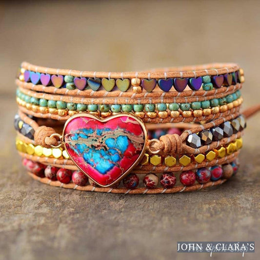 Natural Jasper Heart 5 Layer Wrap Bracelet
