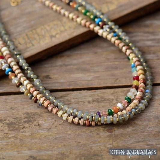 Natural Jasper & Labradorite Stone Bead Choker Necklace