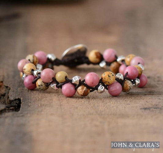 Natural Jasper & Rhodonite Gemstone Wrap Bracelet