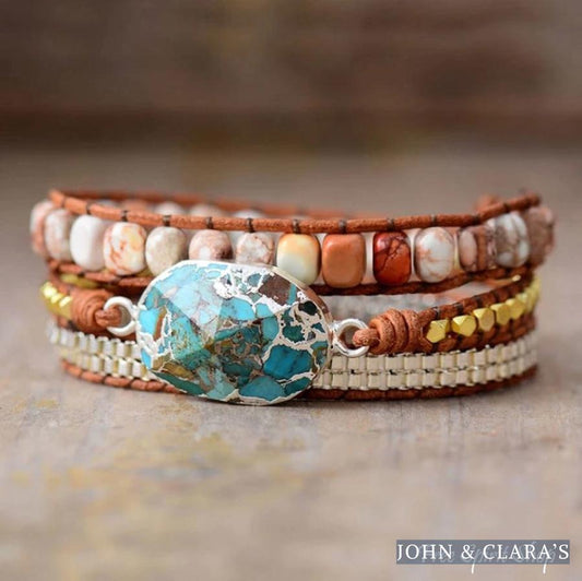 Natural Jasper & Turquoise Howlite Wrap Bracelet
