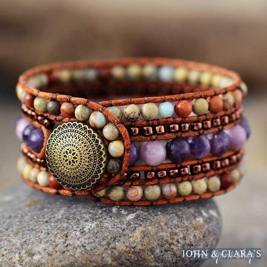 Natural King Jasper & Purple Quartz Bead Bracelet