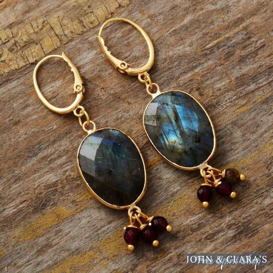 Natural Labradorite & Bead Earrings