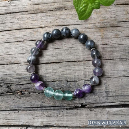 Natural Labradorite Fluorite & Amethyst Bead Bracelet