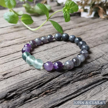 Natural Labradorite Fluorite & Amethyst Bead Bracelet