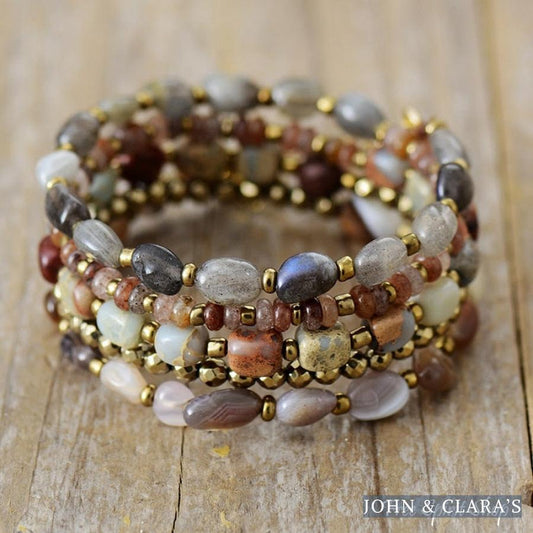 Natural Labradorite King Jasper Botswana Agate Bead Bracelet