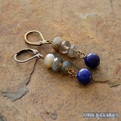 Natural Labradorite & Lapis Lazuli Earrings