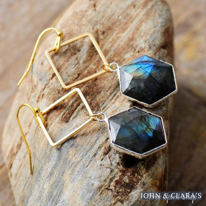 Natural Labradorite Losange Earrings