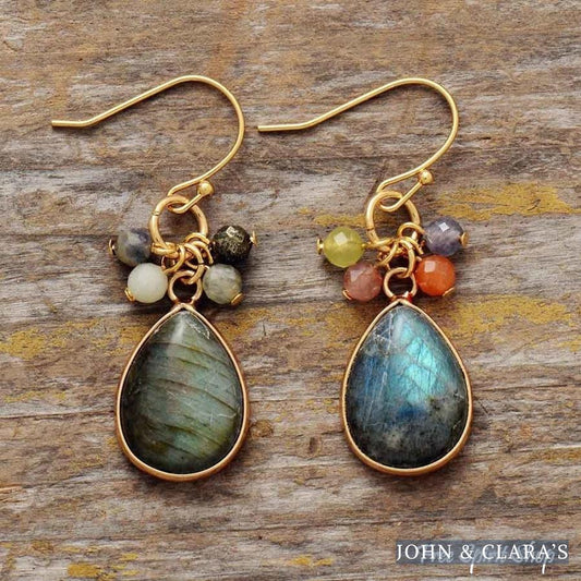 Natural Labradorite & Mixed Beads Drop Earrings