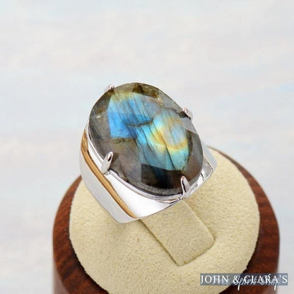 Natural Labradorite Cuff Ring