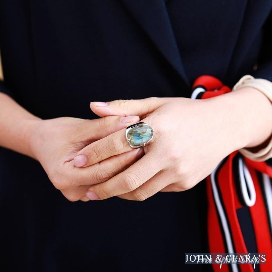 Natural Labradorite Cuff Ring