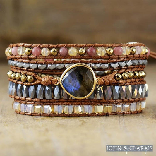 Natural Labradorite Strawberry Agate & Citrine Wrap Bracelet