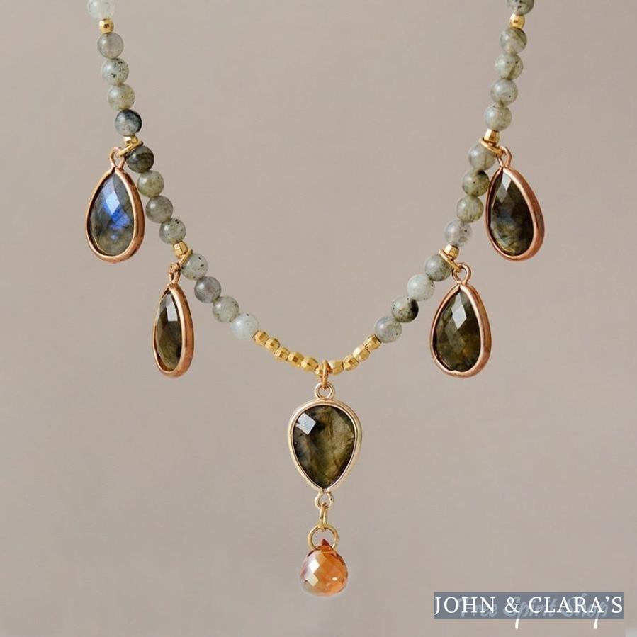 Natural Labradorite Teardrop Beaded Necklace