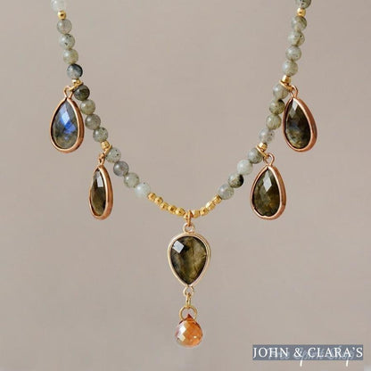 Natural Labradorite Teardrop Beaded Necklace
