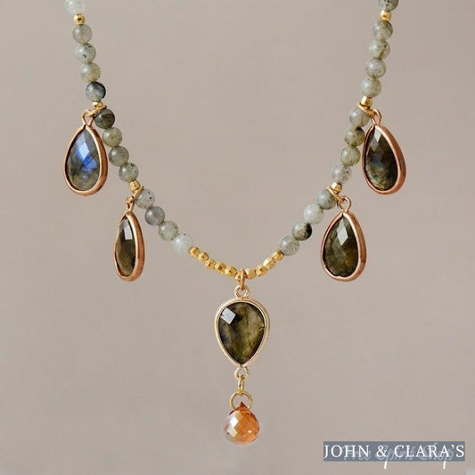 Natural Labradorite Teardrop Beaded Necklace