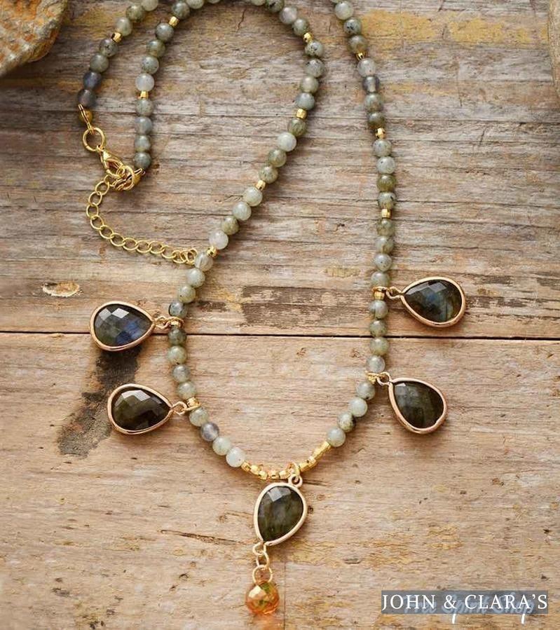 Natural Labradorite Teardrop Beaded Necklace