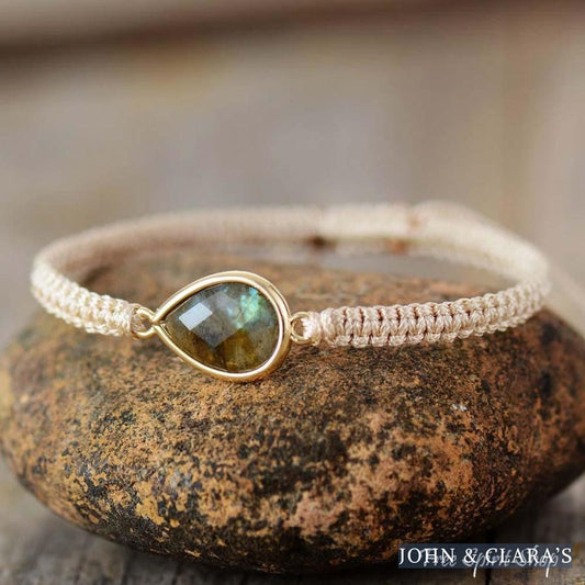 Natural Labradorite Teardrop Charm Bracelet
